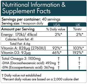 fermented cod liver oil liquid nutritional information